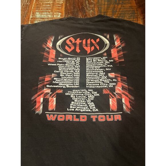 Vintage Styx Shirt Mens XL Black World Tour Concert Rock Band Logo Album Tee - Picture 9 of 11